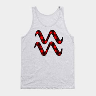 Aquarius Zodiac Horoscope Symbol in Black and Red Buffalo Plaid Tank Top